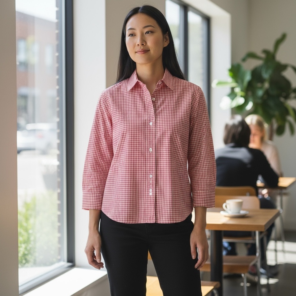 MiLi Designs Farmcore Red Checkered Picnic Plaid Blouse Button L Large Vintage‎